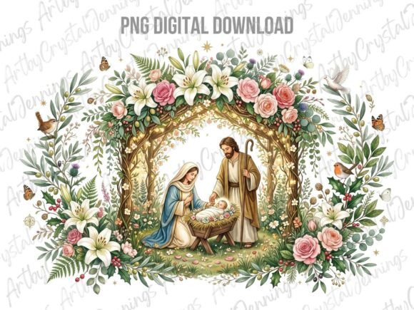 Download Christmas Nativity Scene Floral PNG - Scene Collection